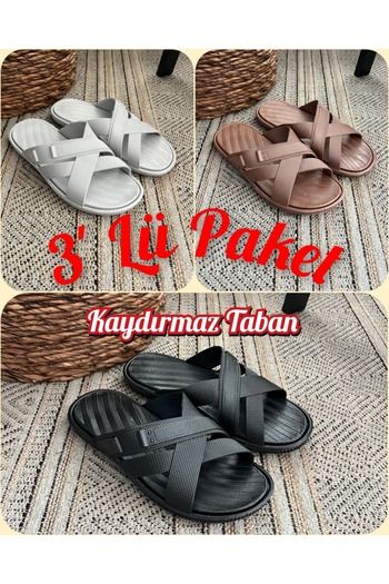 Behtah Kundura Men's 3 Pack Non-Slip Sole Flexible Airblow Bathroom Balcony Beach Pool Slippers