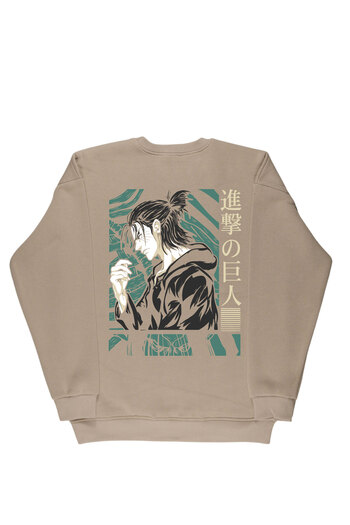By Caspita Fashion Lenithra Attack on Titan Eren Anime με στάμπα Unisex Oversize μπεζ φούτερ