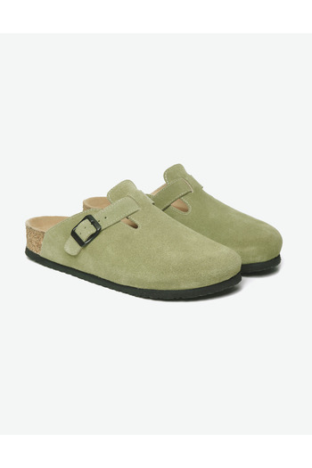 Lemoors Costa Natural Cork Sole Inside and Outside Genuine Suede Leather Green Color Sabo Slippers