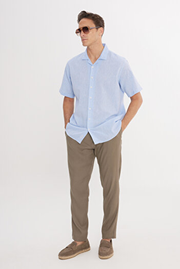 ALTINYILDIZ CLASSICS Erkek Vizon Keten Slim Fit Dar Kesim Beli Lastikli Yan Cepli Esnek Pantolon