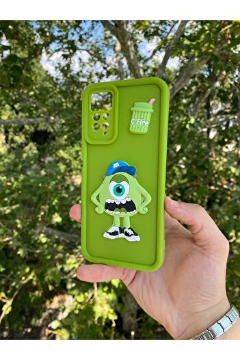 Merwish Xiaomi Redmi Note11 Pro Uyumlu Sevimli Canavar 3D Figürlü Darbe Korumalı Silikon Kılıf Yeşil
