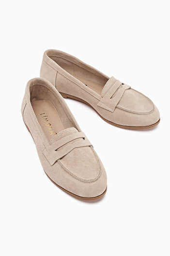 Limoya Genuine Leather Solina Beige Suede Moccasin Shoes Comfortable Daily Loafer