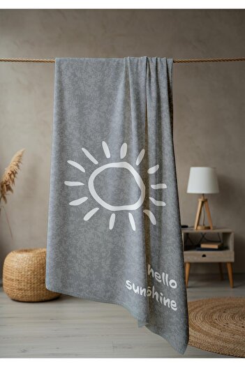 Doruklar Home Collection Hello Sunshine Written Beach Sea Towel Digital Printing Peshtamal 80X160 cm Hss05