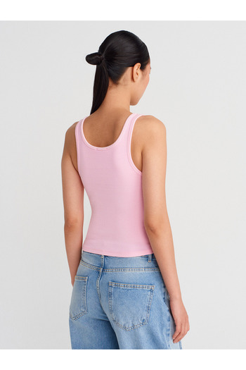 Dilvin 21115 Buttoned Strap Top-Pink