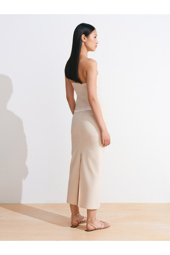 Dilvin 91368 Strapless Midi Dress-Stone