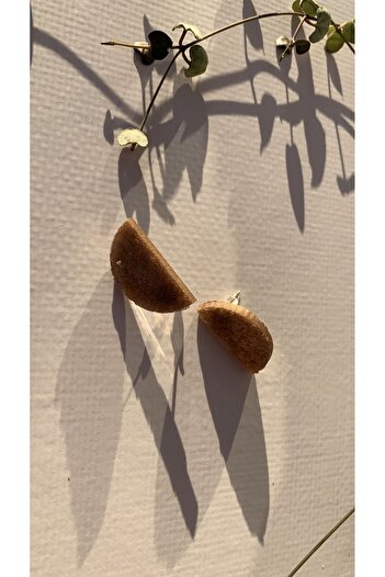 MISS GOLDEN Serrated Crystal Patterned Brown Semicircle Moon Shape Gold Accessories Epoxy Earrings Handmade