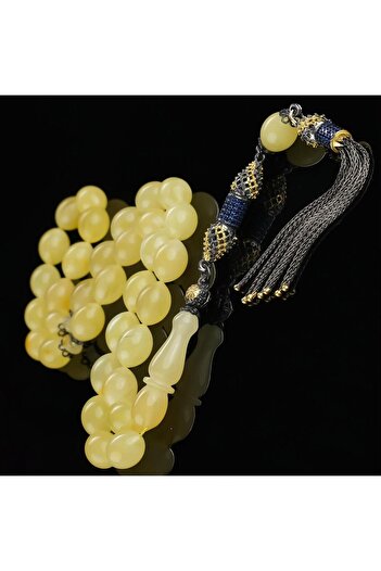 TESBİHCİBABA Ice Yellow Amber - Zircon Design Drop Amber Prayer Beads