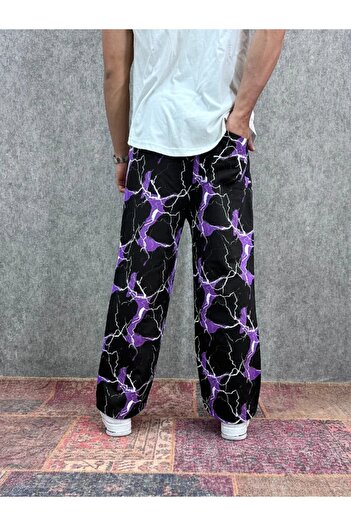 FıttingRoom Elastic Waist Pipe Leg Patterned Baggy Trousers