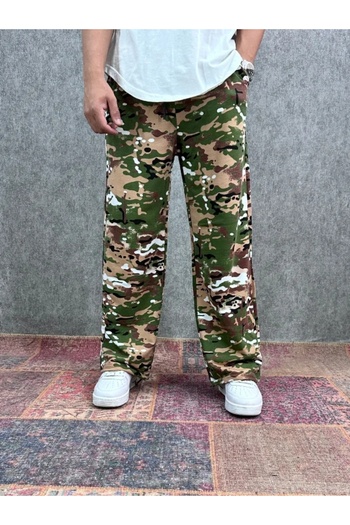 FıttingRoom Elastic Waist Pipe Leg Patterned Baggy Trousers