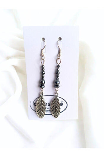 ayrestyle Silver Color Long Dangle 3-Piece Handmade Women's Earring Set with Hematite Natural Stone – Bohemian Style