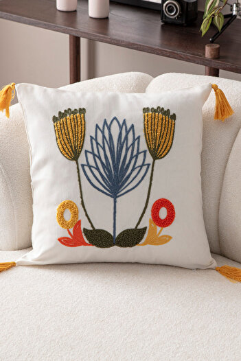 BUGİ HOME COLLECTİON Comfort Punch Pattern Throw Pillow Cover Square Decorative Bohemian Embroidered Sofa Pillowcase Poncho 45X45