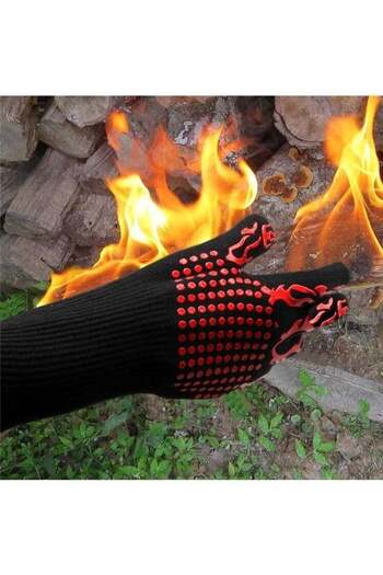 Generic BBQ Extreme Heat Resistant Gloves for Home Kitchen Outdoor Hand Protection Five Fingers Grill Microw