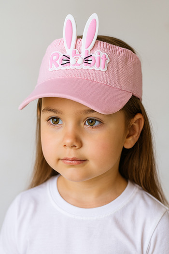 CosmoOutlet Cute Rabbit Eared Summer Sunscreen Light Pink Color Children's Visor Hat