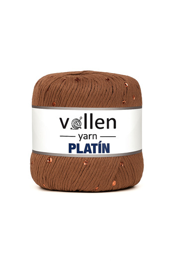 vollen yarn خيط محبوك من الترتر البلاتيني، كروشيه لامع وصوف متوافق مع السيخ، بني مر