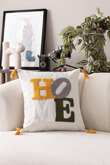 BUGİ HOME COLLECTİON Comfort Punch Pattern Throw Pillow Cover Square Decorative Bohemian Embroidered Sofa Pillowcase Poncho 45X45