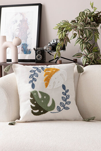 BUGİ HOME COLLECTİON Comfort Punch Patterned Throw Pillow Case Square Decorative Bohemian Embroidered Sofa Pillow Case Panç