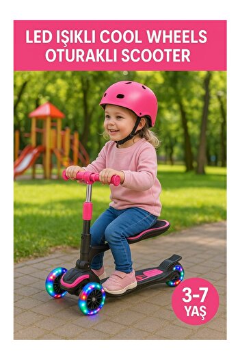 Scooter CoolWheel Oturaklı 3 Tekerlekli | LED Işıklı, Katlanabilir Combo Scooter, 3-7 Yaş