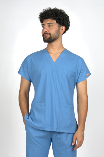 SEZA TEKSTİL Marine Blue Premium Flex Unisex Lycra Scrubs Uniformă pentru Medici și Asistenți Medicali, Top Unic