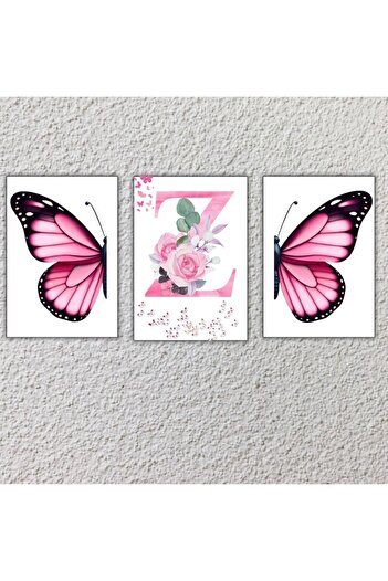 gifttime Pink Butterfly and Letter Design Frameless Wall Poster for Girl's Room