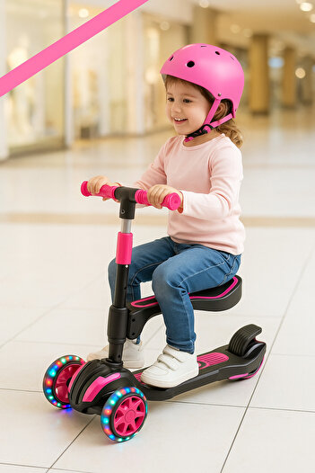 Scooter CooolWheel Oturaklı 3 Tekerlekli | LED Işıklı, Katlanabilir Combo Scooter, 3-7 Yaş