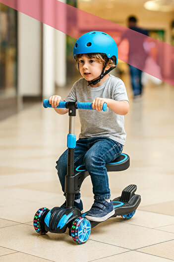 Scooter Cooolwheel Oturaklı 3 Tekerlekli | Led Işıklı, Katlanabilir Combo Scooter, 3-7 Yaş