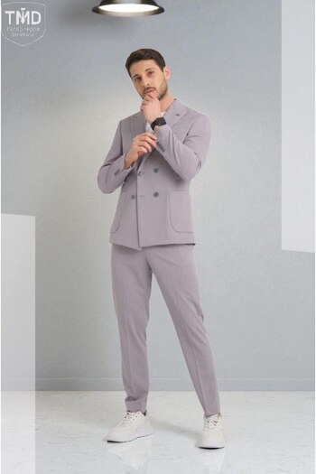 FASHİON PLAZA Summer Sports Double Breasted Suit Unlined (Drawstring Pants)