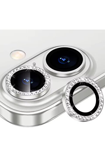 Go Aksesuar iPhone 16 and iPhone 16 Plus Perfectly Compatible Stone Diamond Camera Lens Protective Glass