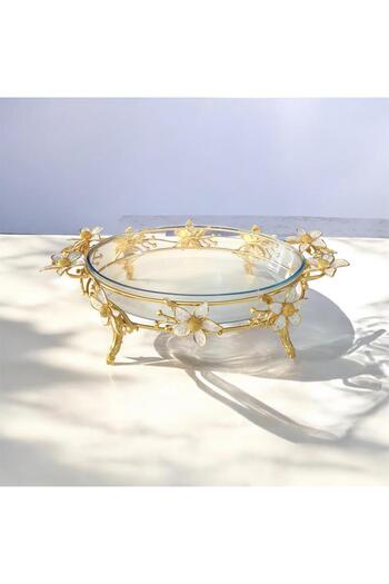 partridge store Daisy Glass Presentation Plate with Metal Legs 45 cm