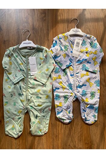 Pierre Cardin 100% Patterned Cotton Booties Long Sleeve 2-Piece Baby Jumpsuit Set