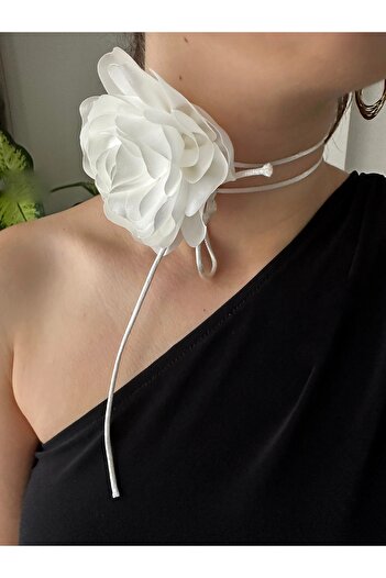 CHANCE GİFT Halter Neck Fabric Flower Cloth Brooch Women Pendant Lace-Up Luxury Neck Accessory
