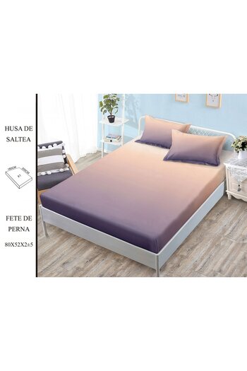 FIONNA.RO Elasticated Duvet Cover and Pillowcases Made of Finet 180x200cm - Peach Purple Gradient