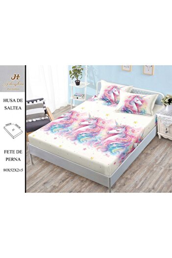 FIONNA.RO Elasticated Duvet Cover and Pillowcases Made of Finet 180x200cm - Unicorn