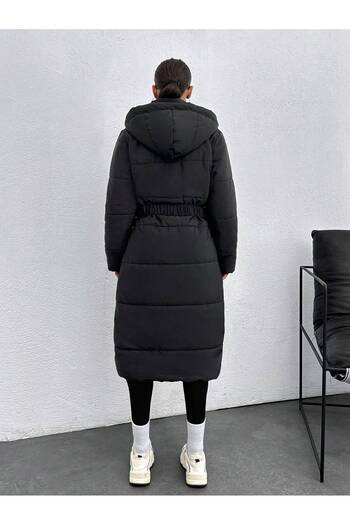 SERBA Women's Quilted Coat with Ray Pattern and Diamond Pattern Garnish Hood