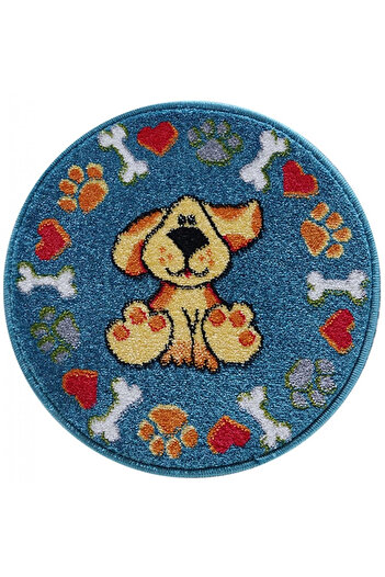 Kolibri Round Carpet for Children's Room Puppy 11100-140, Blue, 9 mm Thread, Anti-Allergic