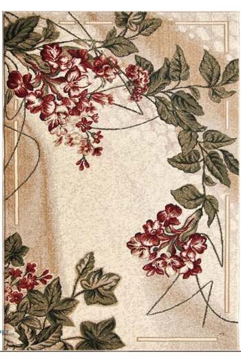 Lotos Floral Carpet 1511-110, Cream, Brown, 8 Mm Thread, Anti-Allergic, Living Room