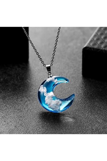 AlpCollection Phosphorescent Blue Cloud Neon Glow in the Dark Moon Chain Necklace