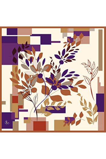 19V69 ITALIA Cream Claret Red Twill Scarf Floral Pattern Black Series With Scarf Hanger 90x90 Cm