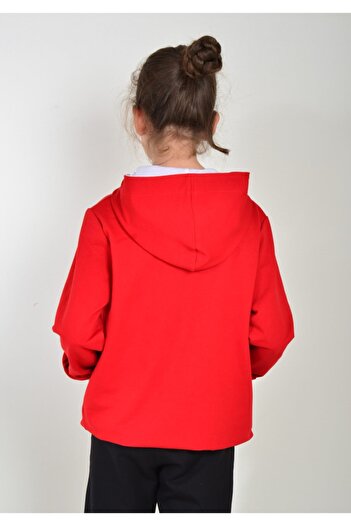 KİDSPİTİRCİK Unisex Çocuk Kırmızı Fermuarlı Kapüşonlu 2 Ip Penye Hırka 4-mevsimlik