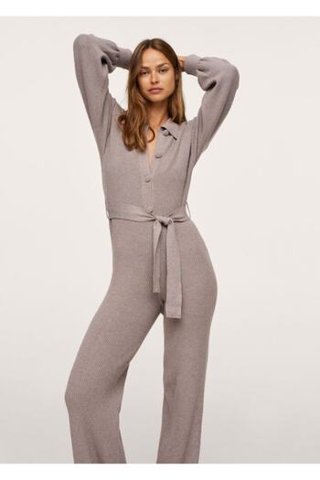 MANGO Woman Belted Long Jumpsuit
