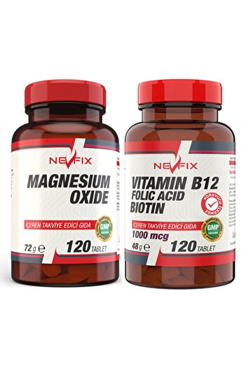 Nevfix Magnesium Oxide Magnesium 250 Mg 120 Tablets and Vitamin B12 1000 Mcg 120 Tablets