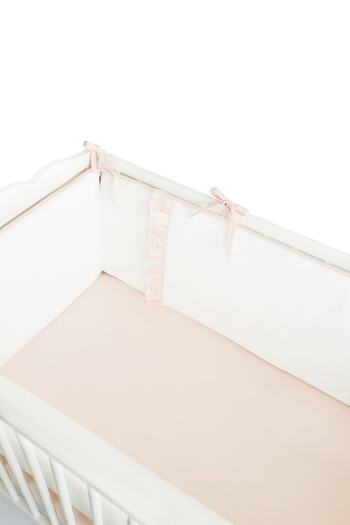 Piamom Baby Crib Frilly Bumper/side Protection Set 60x120 Off White-salmon/powder