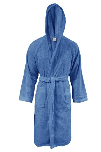Lucy and Home 100% Cotton Unisex Dot Border Curl Bathrobe Blue