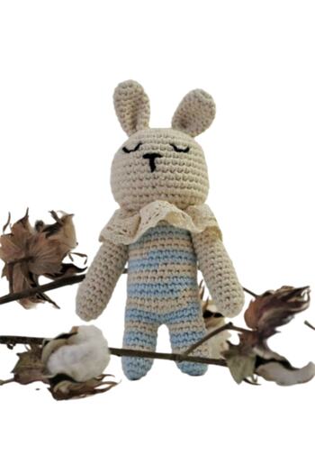 Organic Bonny Baby Organic Toy Rattle Rabbit Blue Sleeping Companion