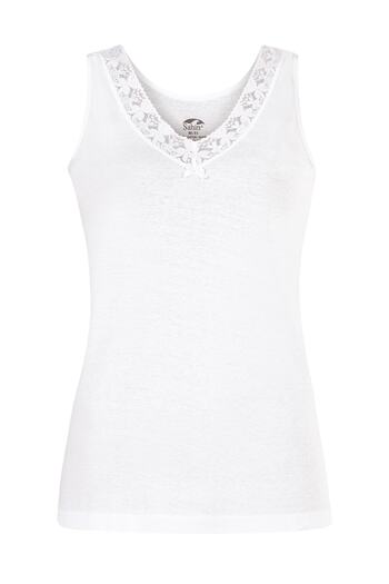 Şahin Women's Thick Strap V-Neck Lace White Undershirt Shn30065