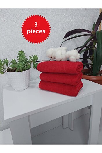 Mef Collection Red Barber Towel Hairdresser Towel Athlete Towel Face Towel Head Towel 50X90 cm 3 Pieces
