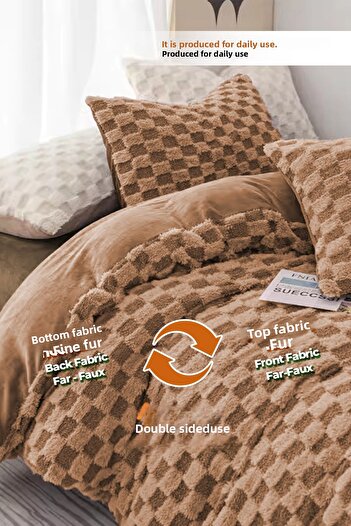 Evlen Home Collection Fiber Filled Fur Bedspread Plush Soft Wellsoft 3 Piece Set PL Double (Sided) Personality Coffee