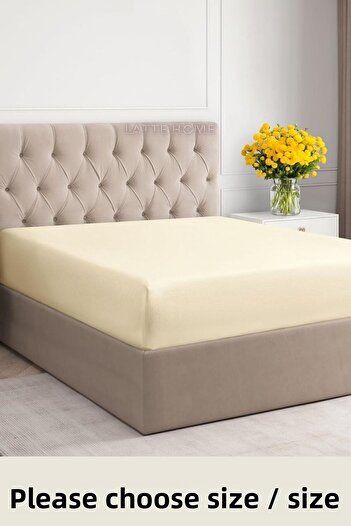 LATTE TEKSTİL Cream Colored 100% Cotton Combed Fitted Bed Sheet - Elastic, Single-Double-King Size