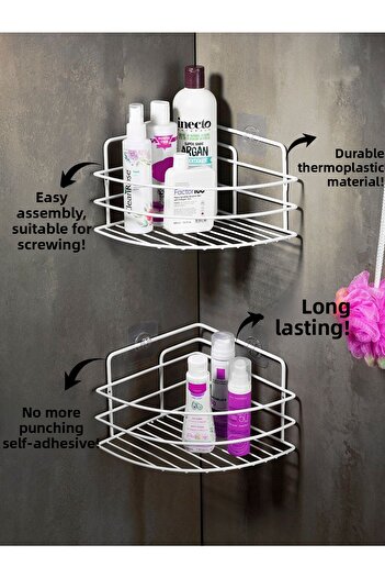 Sas Haus Lifetime Stainless Adhesive Bathroom Corner Organizer Shampoo Holder Shower Shelf 2 Pieces White Tk-01