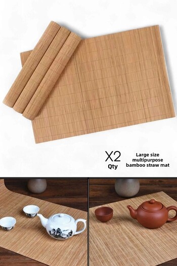 Tilbe Home 2Pcs Natural Bamboo Wicker Bath Mat Anti-Slip Washing Machine Cover Kitchen Dish Mat Waterproof