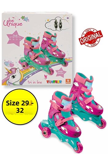 TOYFEST Unicorn Patterned Inline 3 Roller Skate - Adjustable for Size (29 - 32)